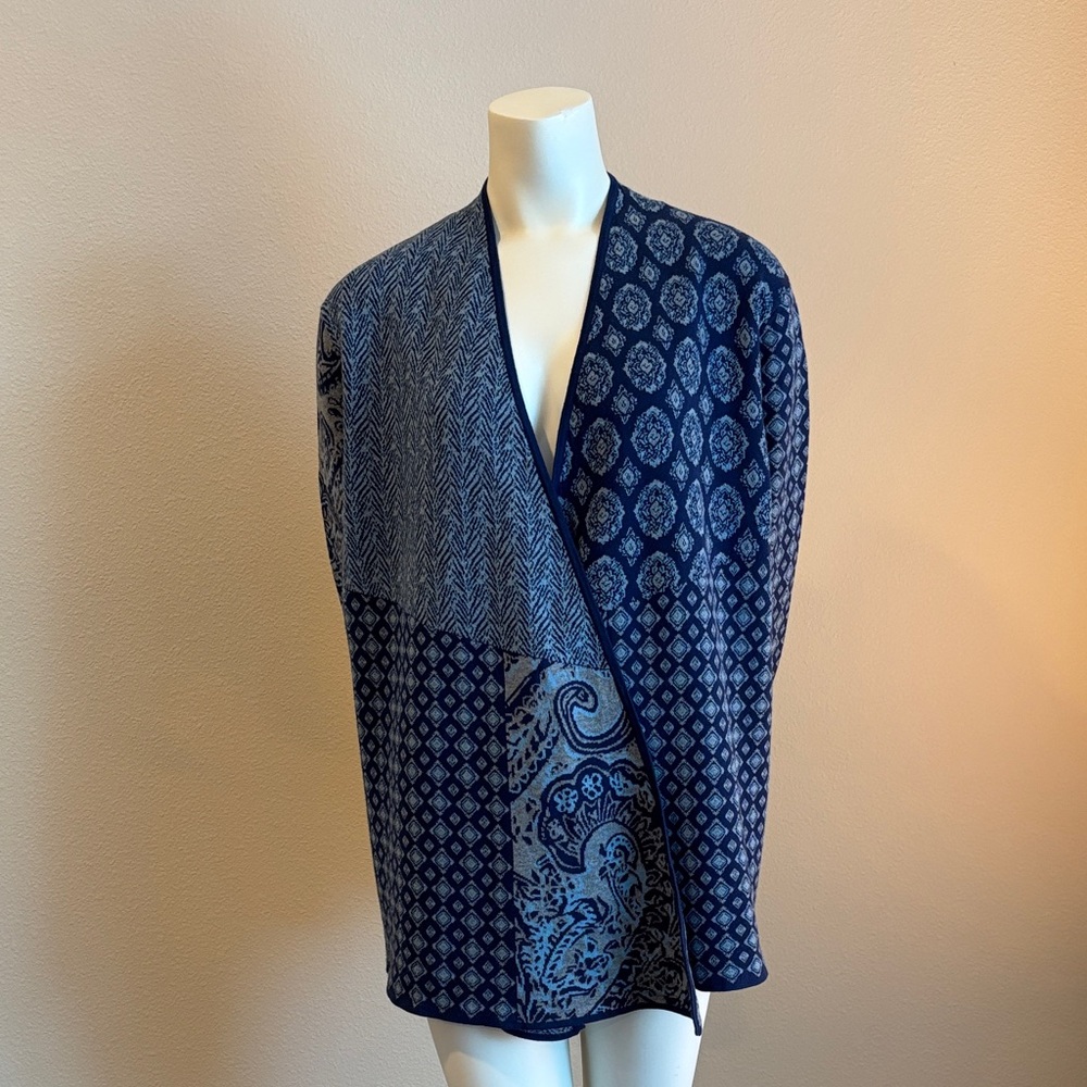 J. Jill Blue Patterned Cotton Cardigan